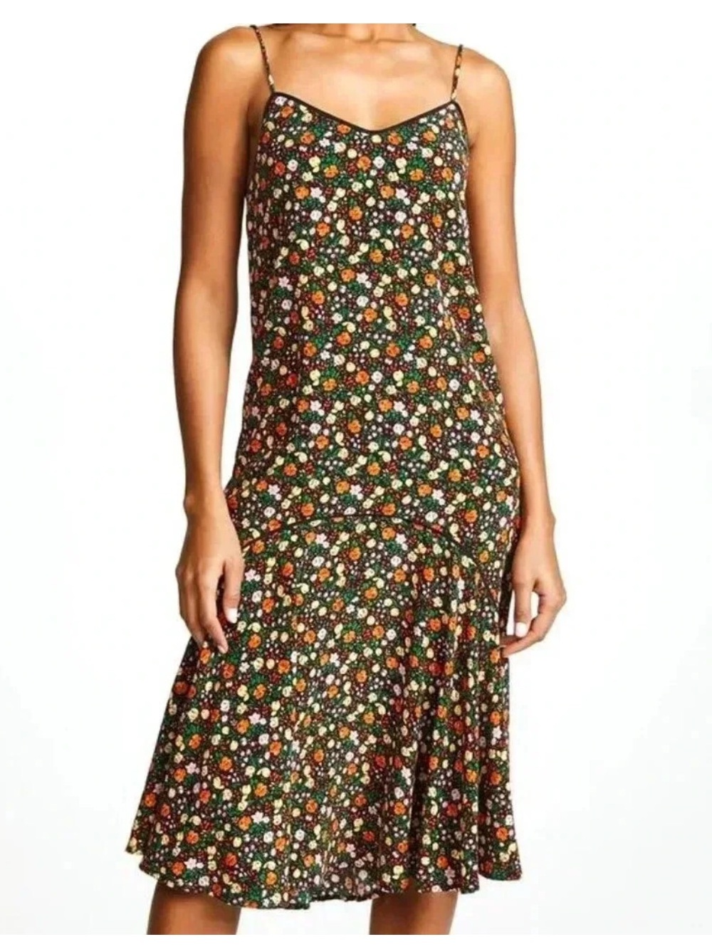 GANNI Joycedale Marina Multicolored Flutter Hem Silk Dress